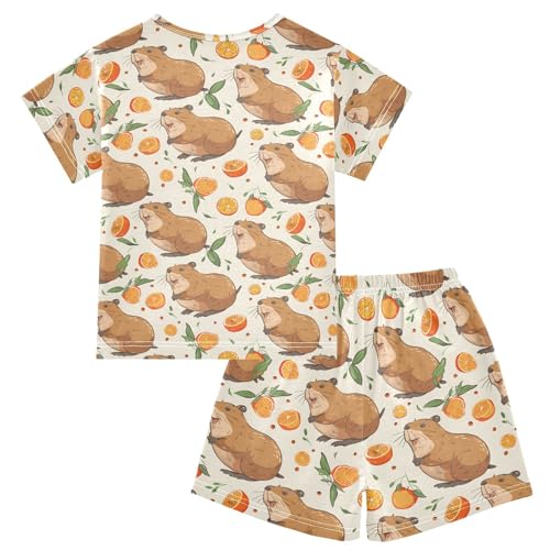ALAZA Capybara Orange Fruit Pajamas Short Sleeve 2 Piece Sleepwear Top and Bottom Pajama Set Unisex2