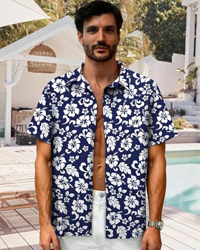 Image of Hawaiian Shirt for Men Tropical Shirts Summer Beach Button Down Short Sleeve Luau Aloha Floral Cruise Vacation Outfit 2026