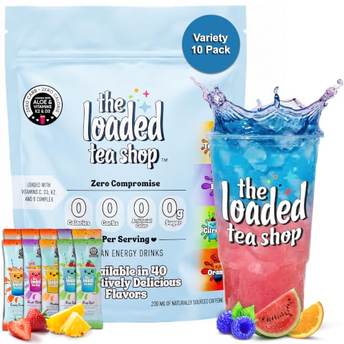 The Loaded Tea Shop Energy Drink Mix Sticks, Variety 10 Pack