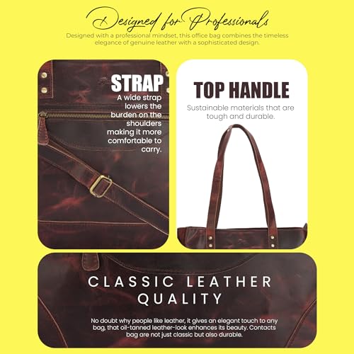Image of Ajuny Leather Handbag Zipper Top Handle Satchel Purse for Business Office Shopping Work and Travel Shoulder Bag