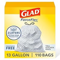 Glad ForceFlex Tall Kitchen Drawstring Trash Bags, 13 Gal, Fragrance Free, 110 Ct (Package May Vary)