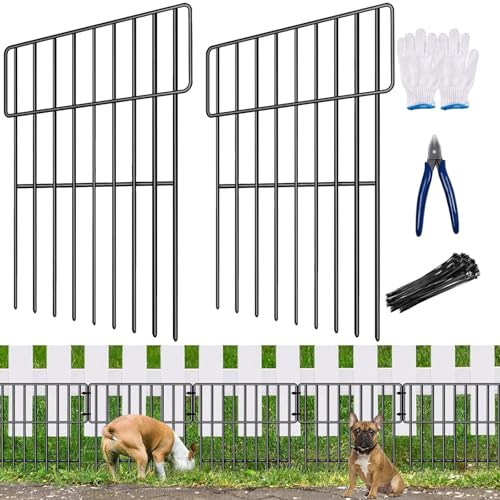 Paquete de 10 vallas de barrera para animales, valla decorativa de jardín sin excavación, valla de defensa de metal inoxidable, valla bloqueadora de conejos para perros para patio al aire libre, con
