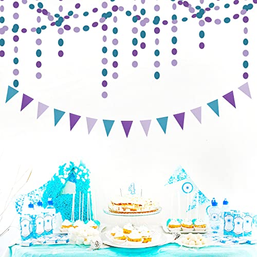 Image of Purple-Blue Mermaid Party-Decorations Paper Garland Streamers - 52Ft Girls Birthday Baby Shower Glitter Hanging Decor Banner,Little Mermaid Theme Under The Sea Backdrop Bunting Panduola