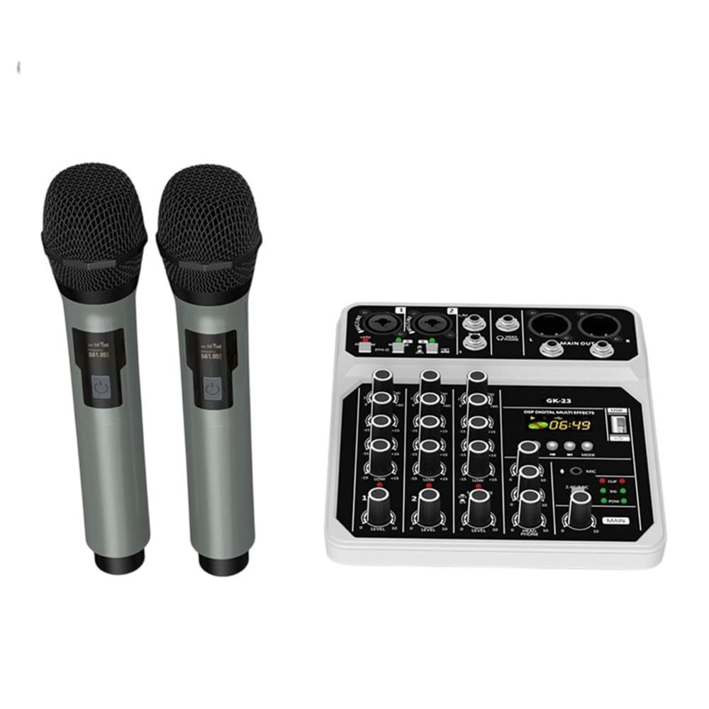Console Mixer Audio Professionale A 4 Canali con Microfono Wireless Bluetooth USB per DJ, Karaoke, PC e Chitarra