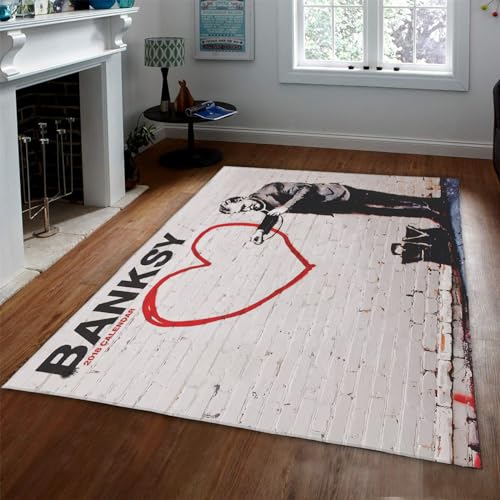 Tapis Banksy doodle grand format 180x240cm tapis graffiti doux lavable de chevet bureau ado