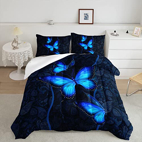 Hosima Blue Butterfly Comforter Set For Girls Bedroom Set,Mandala Bedding Boho Floral Twin Comforter Set,Butterfly Print Bed Set Queen Size With 2 Pillowcases. #TOP3