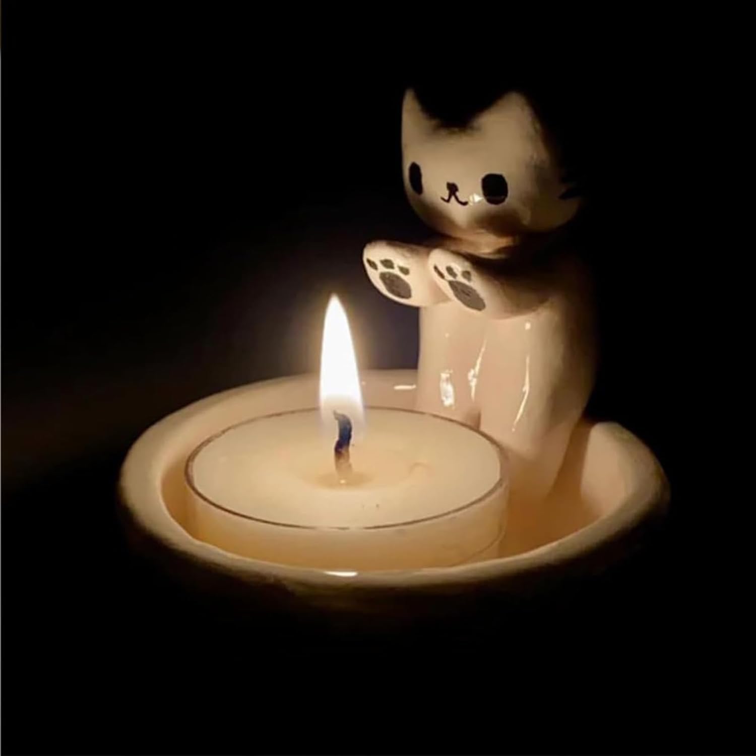 Portacandele A Forma Di Gatto Nero - Design Vintage In Metallo Con Vassoio, Per Tea Light - Foto 6