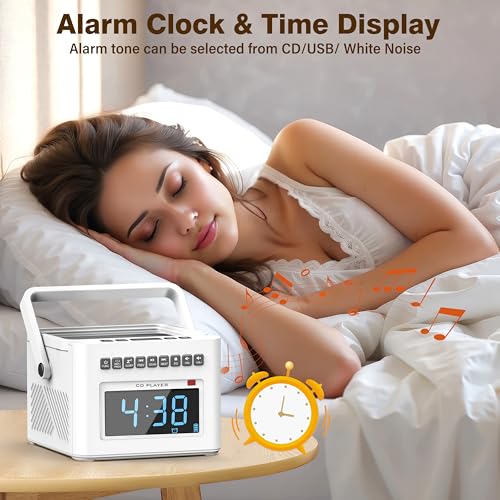 Sunoony BX-W17 5000Mah Rechargeable Cd Player Boombox With Alarm Clock And Time Display, Portable Cd Player With Bluetooth Transmitter thumb #2