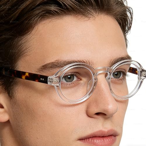 Image of Round Black Glasses for Men Women Thick Circle Blue Light Glasses Hippie Costume Eyewear