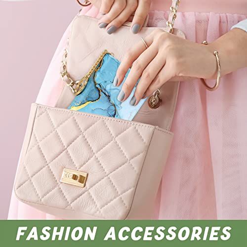 Image of Aiawoxc Credit Card Holder for Women, Small RFID Wallet Slim Leather Card Organizer Case with Zipper Keychain, Light Blue Marble