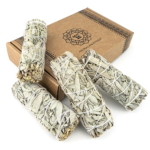 MUT22 4 Salvia Blanca Sagrada para Quemar, Hierba de Purificación y Armonía, Salvia Apiana 100% Natural, Ideal para Limpieza Espiritual y Rituales Energéticos