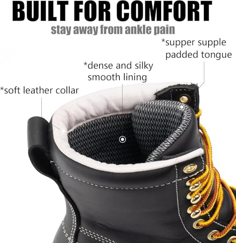 SUREWAY Mens 8 in Wedge Moc Soft/Steel Toe Work Boots for Men,Full-Grain Leather,Goodyear Welt,EH,Safety Industrial Construction Boots/Shoes for Women,Soft Toe Black,Size 63