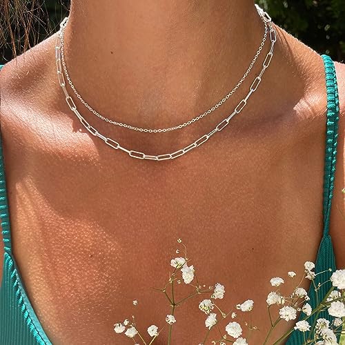 Image of Freekiss Layered Necklace Set for Women Stackable | Herringbone Snake Cuban Rope Chain, Dainty Choker, Layered Stackable, Non Tarnish, Hypoallergenic, Adjustable 14-18.5 inch
