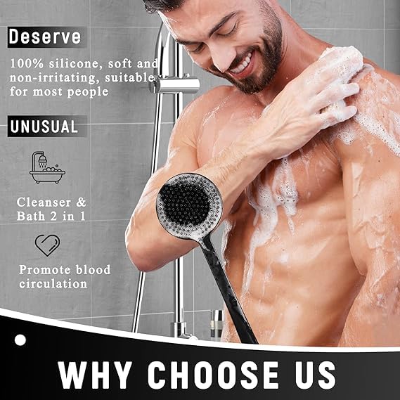 Image of KIMEE Soft Silicone Back Scrubber Shower Bath Body Brush with Long Handle, BPA-Free, Hypoallergenic, Eco-Friendly