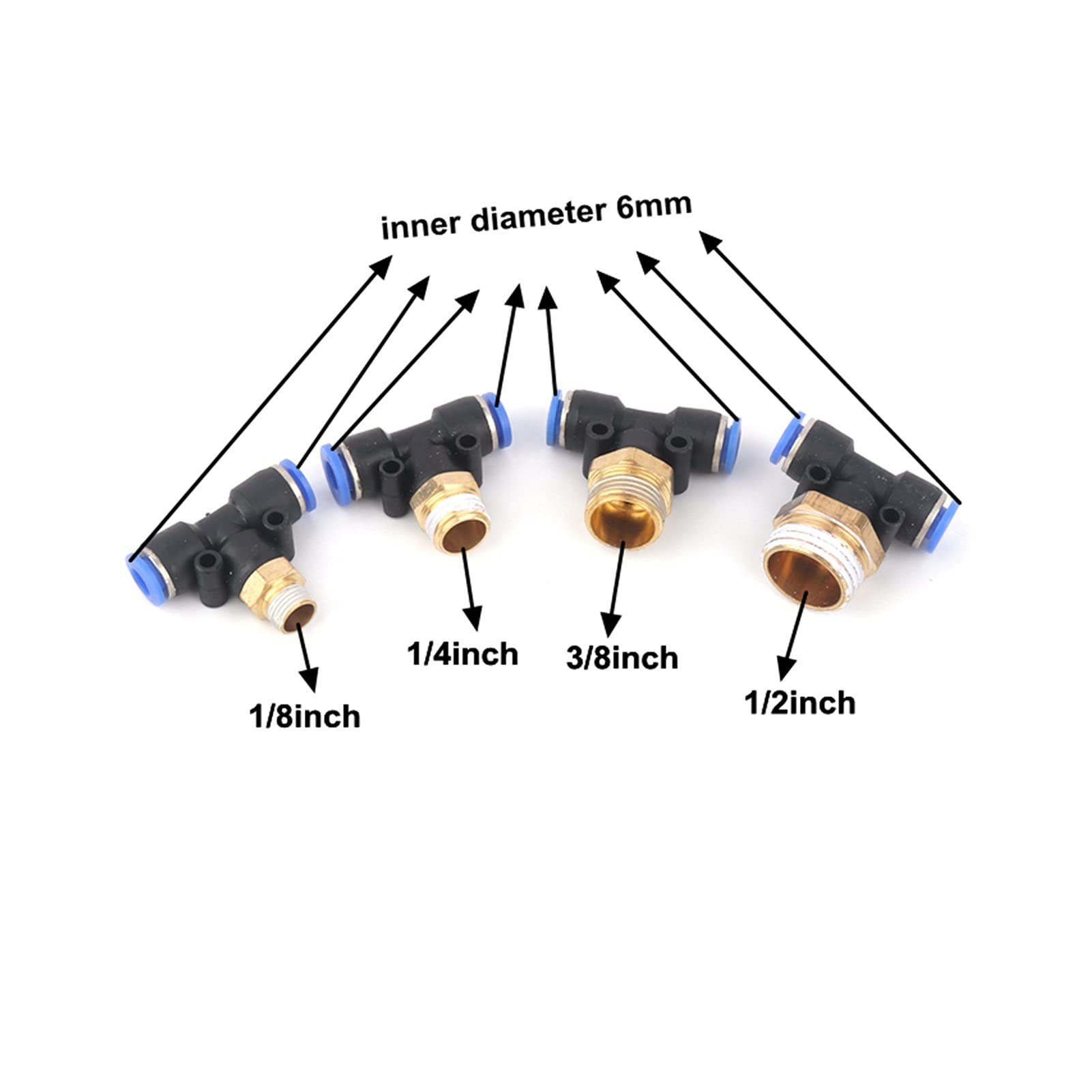 Gotero de riego para jardinería, 20, 6 mm, conexión neumática en T, Rosca Externa de 1/8, 1/4, 3/8 y 1/2 Pulgadas, Conector de Manguera de Alta presión de plástico.