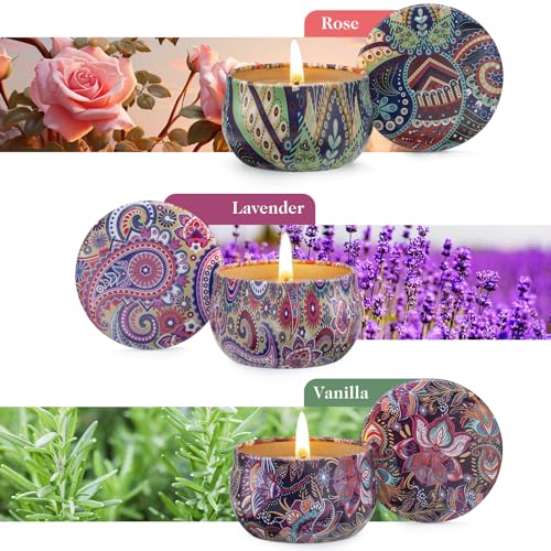 AIMASI 3 Pack Scented Candles,2.5 oz Aromatherapy Candles with Floral Scents,Soy Candles Set with 72H Burning Time,Gift for Women (Lavender+Vanilla+Rose) - Image 3