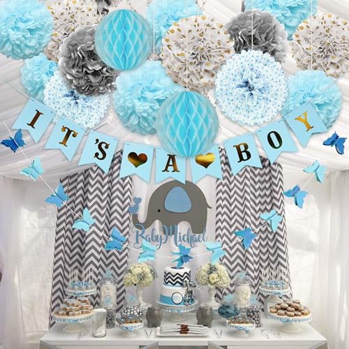 COLOUR MAGIC Kit de Decoração para Chá de Bebê Azul para Meninos com Letreiro It'S A Boy, Pompons d