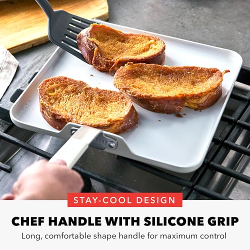 GreenPan x Bobby Flay 11” Nonstick Square Griddle Pan, PFAS-Free Diamond Ceramic Stay-Cool Silicone Handle, Easy Clean Dishwasher & Oven Safe Skillet, Cream by GreenPan - Image 3