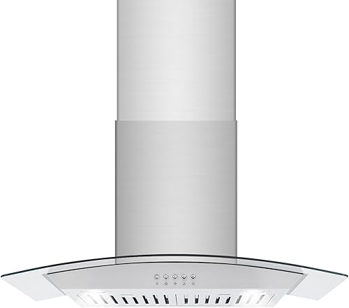 Campana extractora isleña de 30 en 450 CFM con ventilador de 3 velocidades y luces LED, campana de cocina de montaje en pared, chimenea de acero
