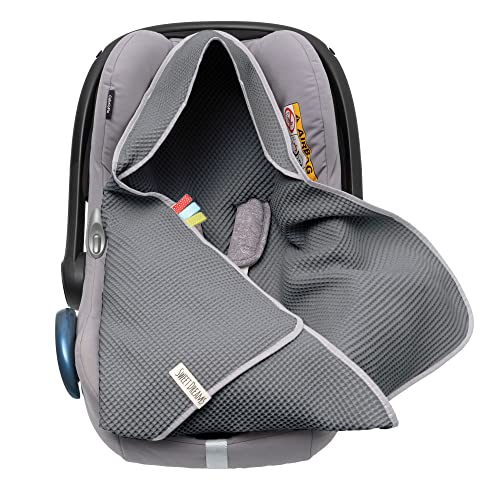 Mikos Couverture Bébé Siège Auto Été en Tissu Gaufré - 100% Coton Douillet pour Poussette, Maxi-COSI - Gris Foncé