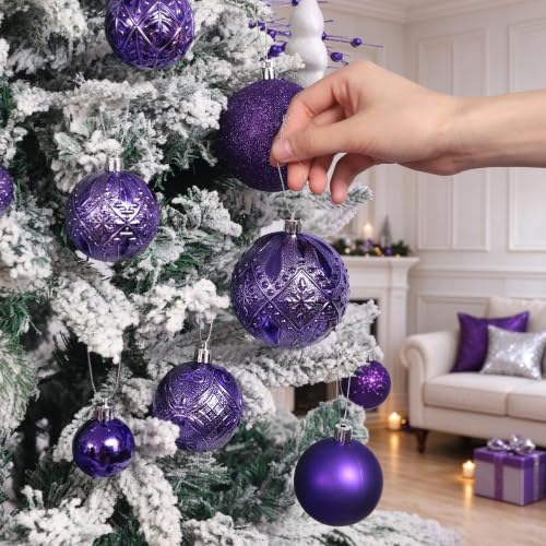 SZVRL Christmas Balls Ornaments -36pcs Shatterproof Christmas Tree Decorations with Hanging Loops for Xmas Tree, Holiday Party, Wedding & Indoor Home Decor,6 Styles in 3 Sizes (Purple) - image 4