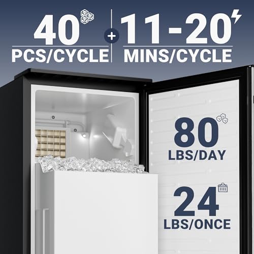 ICYGLEE Commercial Under Counter Ice Maker Machine, 80Lbs/Day with 24lbs Storage, Built-in Freestanding Ice Maker, Auto-Cleaning, 24H Timer, for Commercial & Home Use. (Stainless Steel)