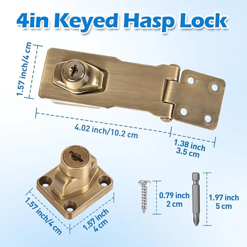 Image of 2 Pcs keyed Hasp Lock,4 inch keyed hasp Locks Twist knob keyed Locking hasp for Cabinet Small Door,Hasp Lock with Keys,Metal Safety Hasp Latches (2 Pcs Bronze, 4 inch)