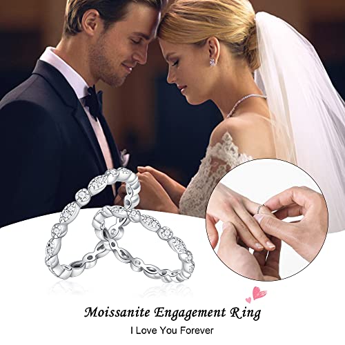 Moissanite Milgrain Marquise And Dot Wedding Band, D Color Vvs1 Clarity Lab Created Diamond Moissanite Half Eternity Ring Rhodium Plated Solid Sterling Silver Stacking Rings Moissanite Wedding Rings #TOP2