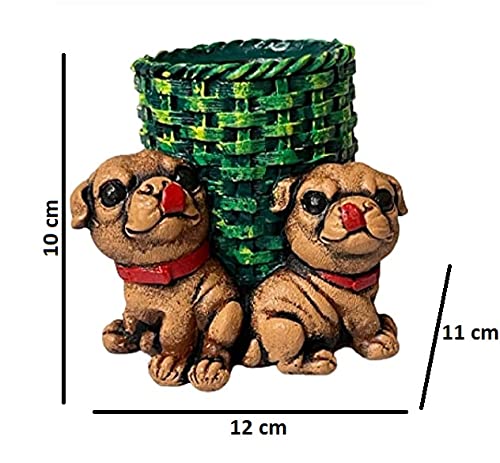 Image of AUGEN Pen Stand Decorative Hand Painted Two Puppy, Dog Design Stationery Holder | Gift Item | Table Top Decor (1050)