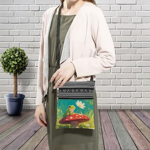 Mushroom Frog Messenger Bag Small Ethnic Pattern Printed Adjustable Strap Crossbody Zipper Bag Mushroom Frog Phone Bag Wallet Cute Shoulder Handbag for Women Friends -43
