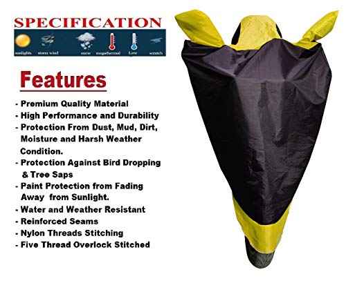 Image of Auto Hub Bike Cover Compatible with Hero Hf Deluxe with Mirror Pocket, Dustproof, Heat Resistant, Triple Stitched, Hf Deluxe Bike Cover- Black, Yellow