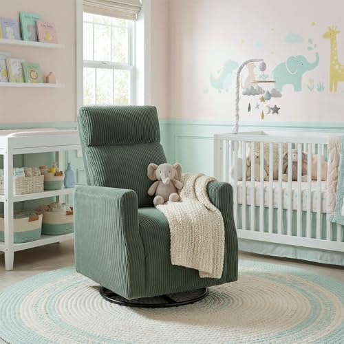 Image of CANMOV Swivel Rocker Chair for Nursery, Swivel Accent Chair with High Back and Arms, Corduroy Glider Chair for Living Room Bedroom Nursery, Green