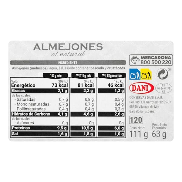 Hacendado Palourdes au Naturel, Pêche Sauvage, 111g (63g Net Égoutté), Lot de 6 Boîtes