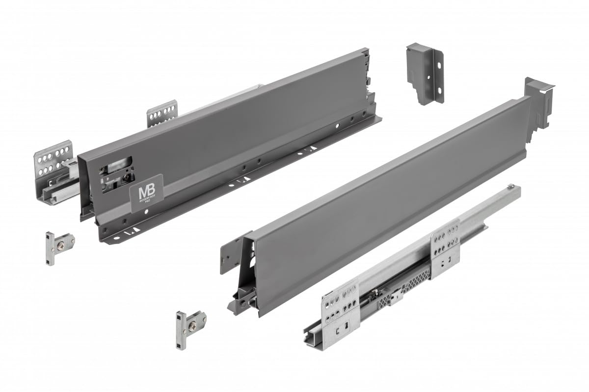 GTVModern Box Pro Drawer I L = 400 mm H = 84 mm I Anthracite I Easy Installation I Quiet Close I Synchronisation of The Travel of The Guides I Load up to 40 kg I PB-MBPRO-KPL400A