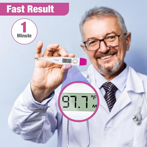 Image of Amkay Digital Thermometer for Oral & Underarm Use - Fast & Accurate Temperature Reading in Celsius & Fahrenheit, Water-Resistant, Easy to Clean, 1 Year Warranty, White