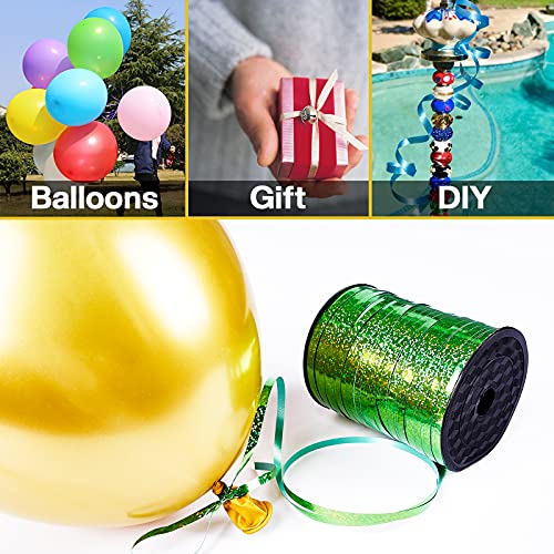 Image of PartyWoo Green Metallic Ribbon - 500 Yard Curling Ribbon for Crafts, Balloon String, Gift Wrapping, Florist Flowers, Christmas