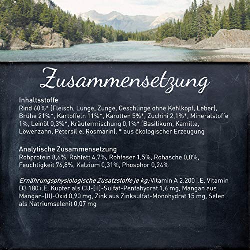 Wildes Land - Nassfutter für Hunde - Bio Rind - 6 x 800 g - Getreidefrei - Extra hoher Fleischanteil von 60% - 100% zertifizierte Bio-Zutaten - Beste Akzeptanz und Verträglichkeit