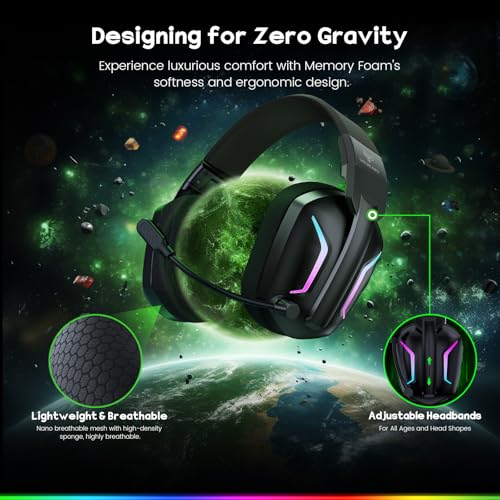 WG1 Bluetooth Headset, 2,4G Wireless Gaming Headset mit Mikrofon für PS5, PS4, PC, Switch, Mac, Faltbarer Surround Sound Noise Cancelling Kopfhörer mit LED Licht, Über 50 Stunden Akkulaufzeit – Bild 4
