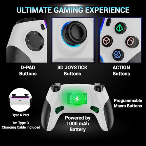 Image of Ant Esports SUPERNOVA Tri-Mode Enhanced Wireless Gamepad, Bluetooth & 2.4G Dongle, Hall Joysticks &Triggers, Touchpad, RGB, No Stick Drift, No Dead Zone -For Windows PC, Android, Steam, iOS, PS4 White