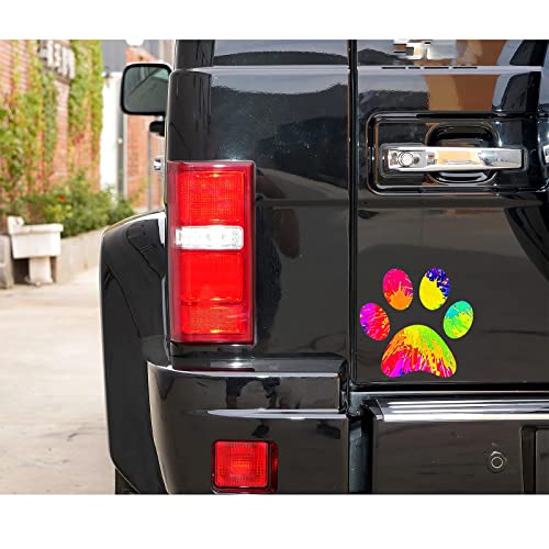 Image of 2 Pack 5.1 inch Rainbow Tie Dye Cat Dog Pawprint Reflective Vinyl Car Decals Stickers Van Trucks Women Men Motorcycle Laptop Decals Skateboard Bike Bumper Window
