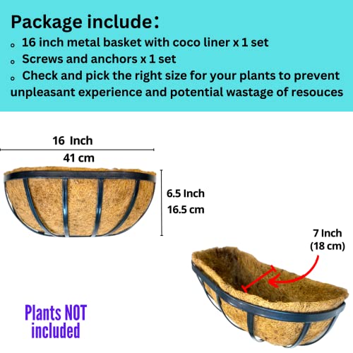 Maxona Wall Planter - 1 Pack, 16 Inch Outdoor Wall Mounted Planter, Window Flower Basket Attach To House, Balcony Railing Hanging Planter #TOP1