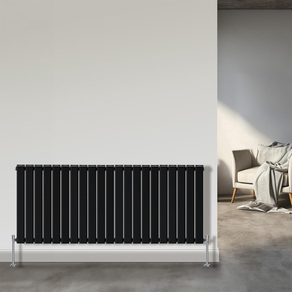 NRG Horizontal Column Designer Radiator Flat Double Panel 600x1428mm Black