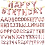 [85 PCS] 16' Foil Personalized Name Happy Birthday Balloons Letters, Mylar Aluminum Custom Name and Age Letter Balloons, 2 Sets A- Z & 0-9 for Birthday Party Graduation, Mother's Day Event (Rose)