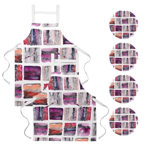 Tablier de cuisine pour pâtisserie et bistrot lot de 2 avec imprimé aquarelle