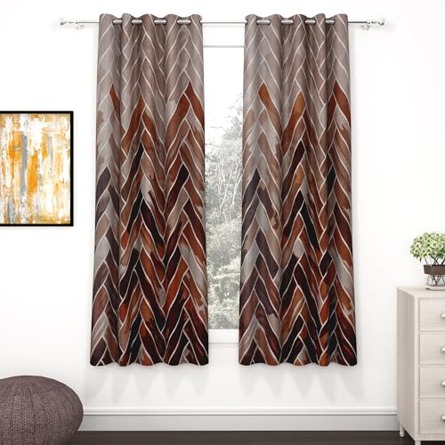Image of Window Curtains 5 Feet Long Set of 10 | Abstract Design | Polyester | Light Filtering Curtains | Curtains for Living Room | (118 x 152 cm, Brown) | Perfect for Home Decor