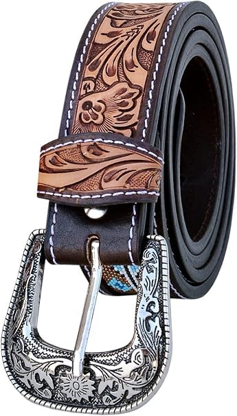 Quality Handmade Beaded Men's Leather Belt Thick Durable Wax Colorful Designs Cowboy Western Style Alloy Classic Fitted Casual Formal Wear in Pant Trouser Jeans Size: W-34-37/L-43in.2