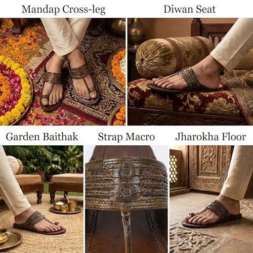 Image of Kolhapuri Chappal for Men Original, Pure Leather Handcrafted Traditional Kolhapuri Chappal for Man Formal Footwear for Weddings & Parties, Ethnic Wear & Daily Comfort