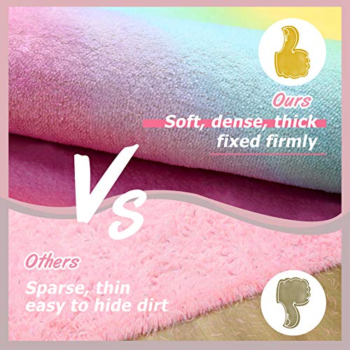 PartyKindom Kids Rug for Girls Room with Non-Slip Design - Rainbow Area Rugs for Children Kids Bedroom Play Room Nursery Colorful Fluffy Carpet Home Decor (5 x 6.5 Ft) - Thumbnail 4