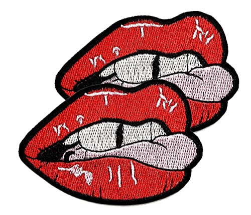 Red Mouth Sexy Lips Lick Embroidered Motif Applique Decoration Sew On Patches Clothes T-Shirt Jackets Hats Jeans Backpacks for Men Women Boys Girls (2 PCS)