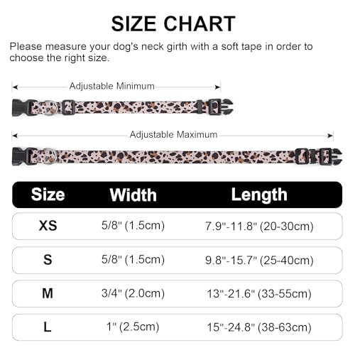 Mercano Hundehalsband Verstellbares, Weich Nylon Komfort & Robuster Gemustertes Hunde Halsband für Kleine Mittlere Große Hunde Welpen Katzen (S, Leopardenmuster)